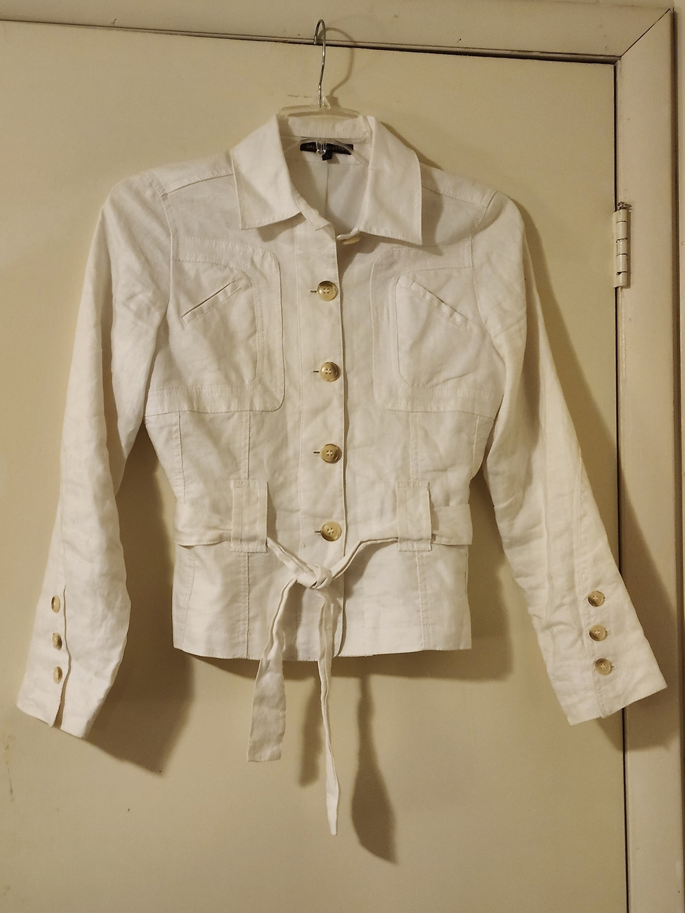 Dalia Collection Classic Women’s White Button-Front 100% Linen Jacket Size 8